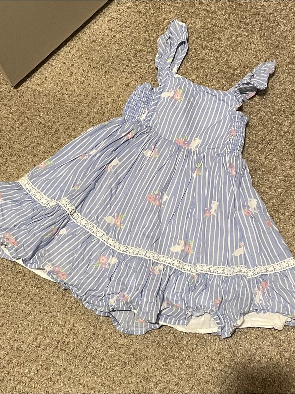 Girls Blue Striped Floral Sun Dress